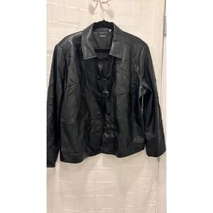 Chico's Black Floral Faux Leather Jacket‎ Size 4XL NWT